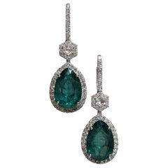 17.22ct Pear Emerald Drop Earrings with Diamonds in 18k White Gold