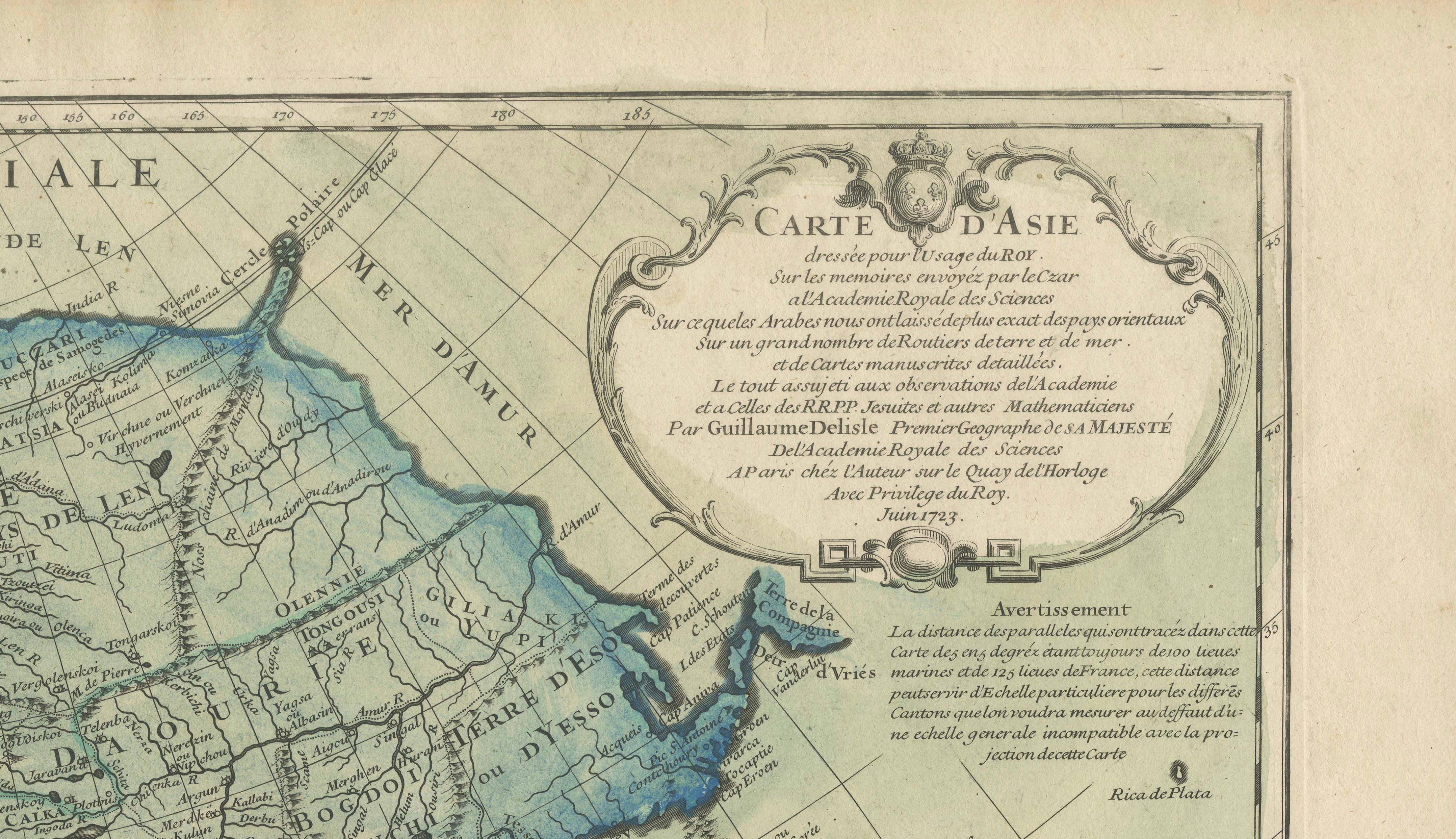 French 1723 Antique Map of Asia – Carte d’Asie by Guillaume Delisle, Paris For Sale