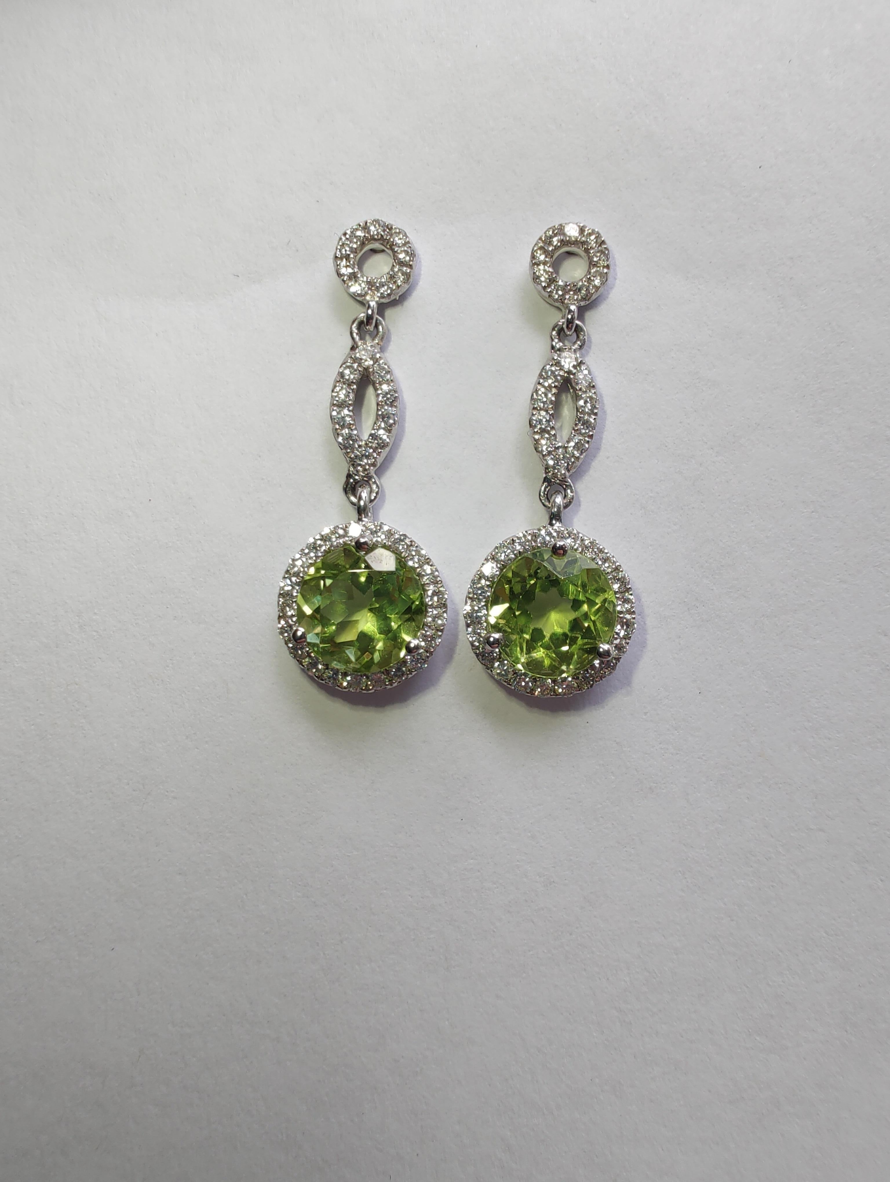 1.723ct Peridot Diamond Drop Earrings For Sale