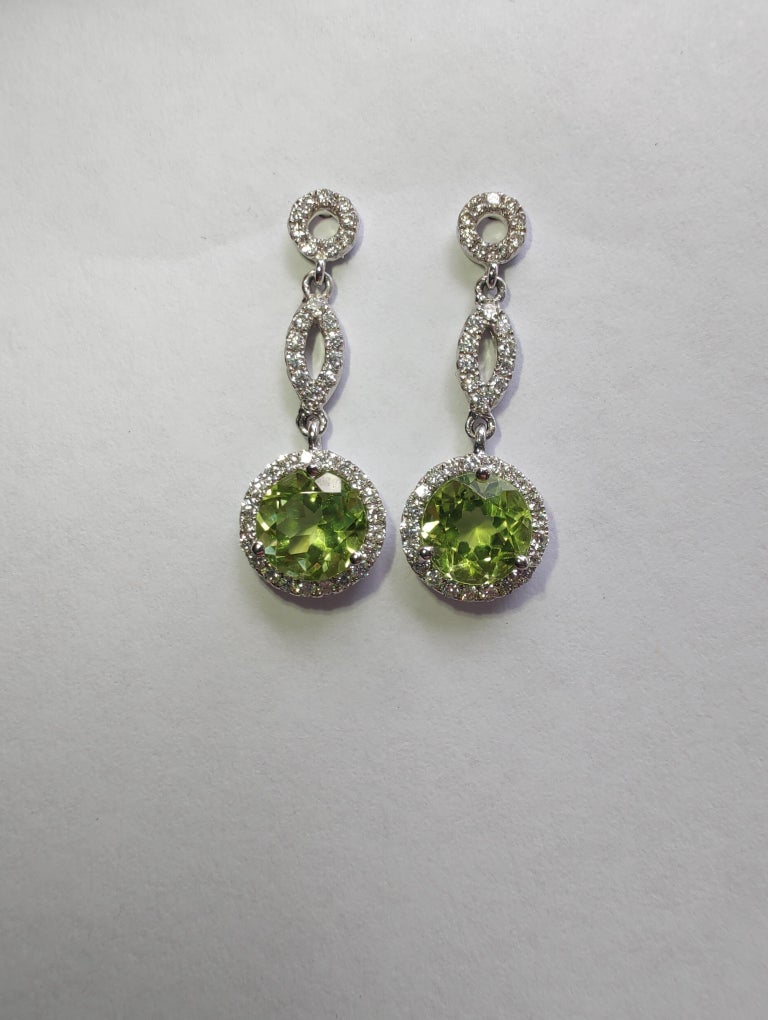 Peridot & Diamond Bar Drop Earrings
