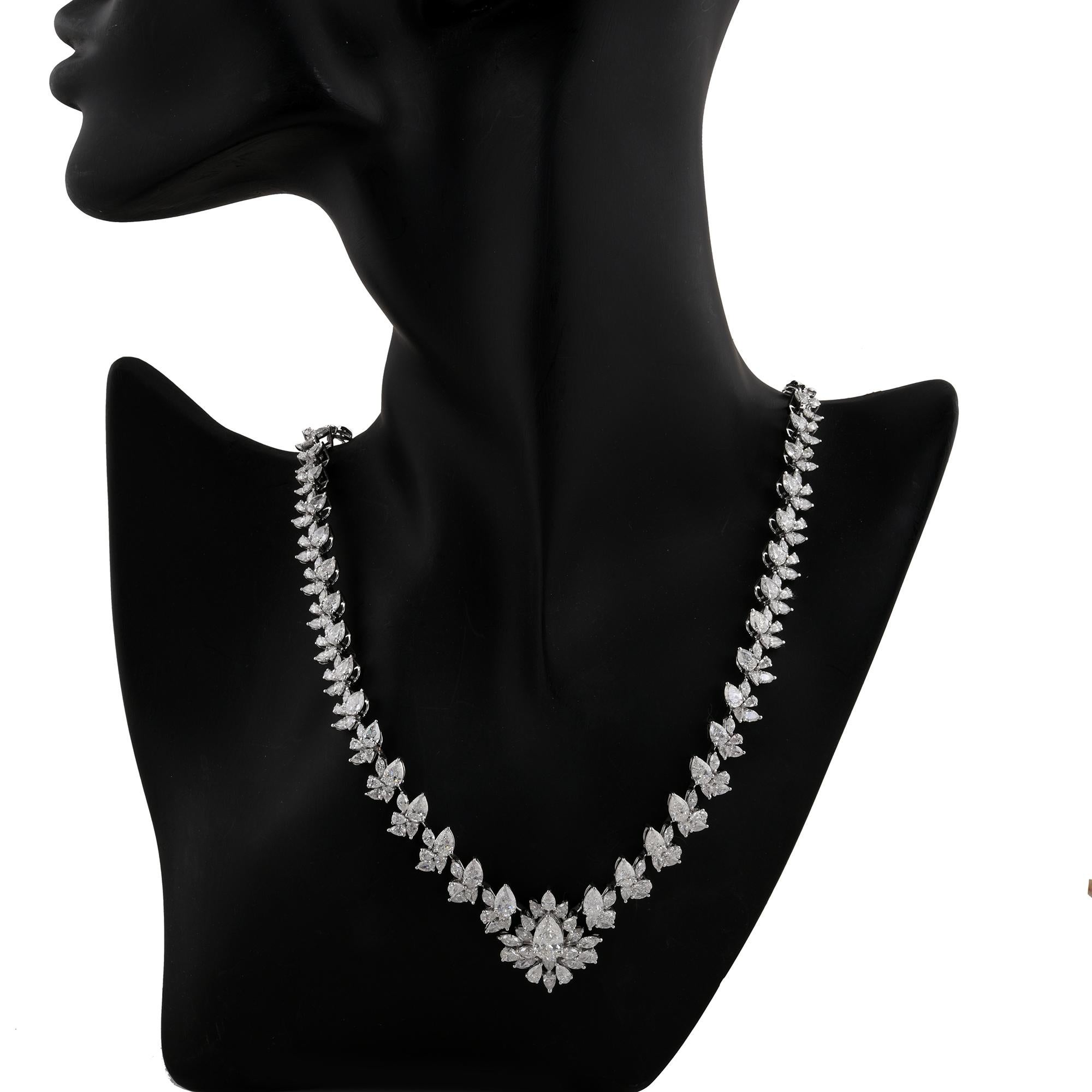 Moderne Collier artisanal en or blanc 14 carats avec diamants taille marquise poire de 17,24 carats en vente