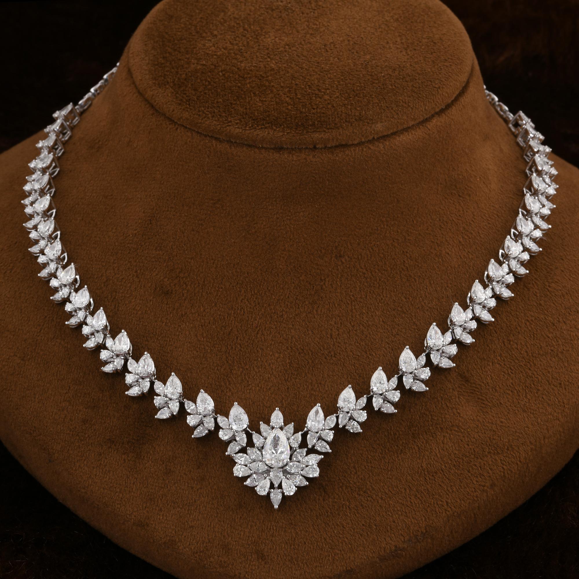 Taille poire Collier artisanal en or blanc 14 carats avec diamants taille marquise poire de 17,24 carats en vente