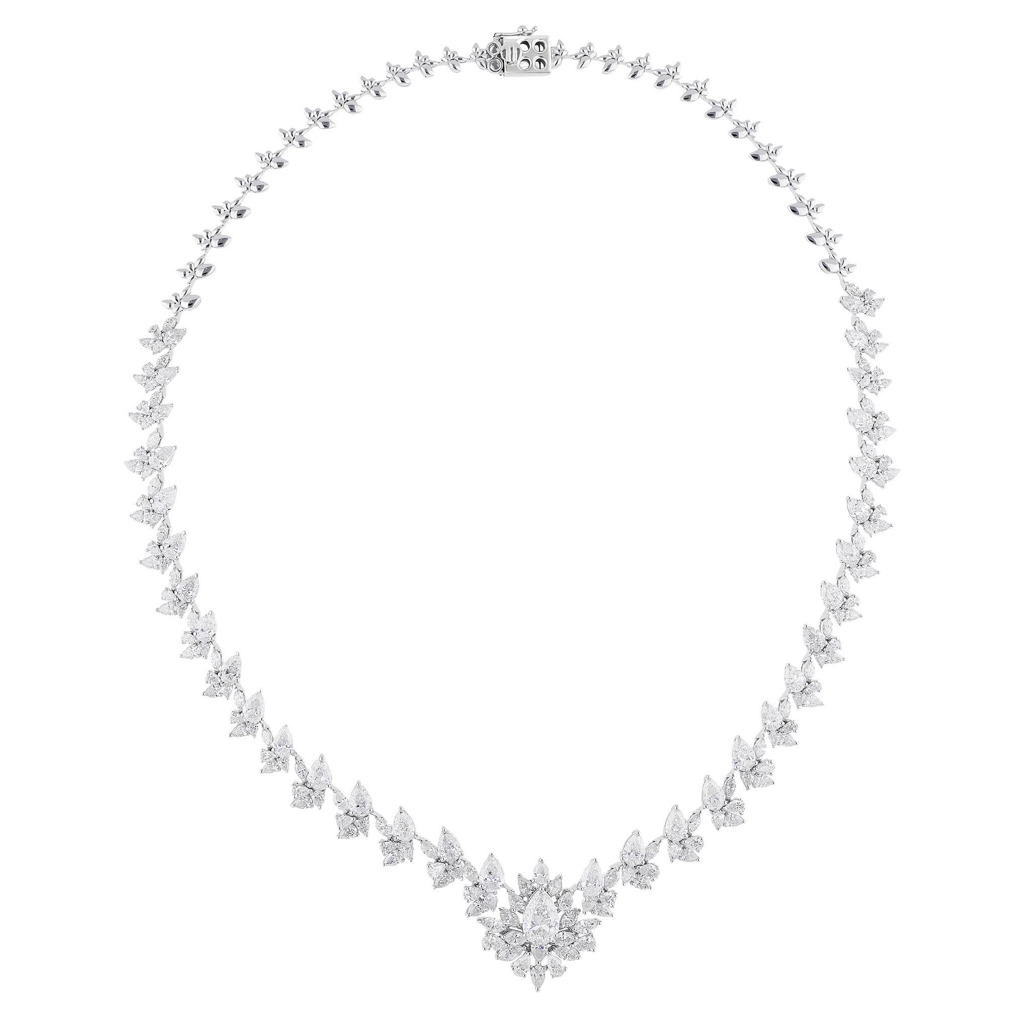 Collier artisanal en or blanc 18 carats avec diamants taille marquise poire de 17,24 carats