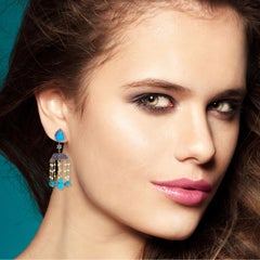 17.24 Turquoise Diamond Pearl Tassel Earrings