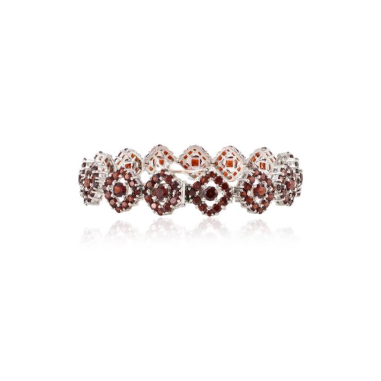 Art Deco 17.25 CTW Garnet January Birthstone Wedding Bracelet for Mom in Sterling Silver For Sale