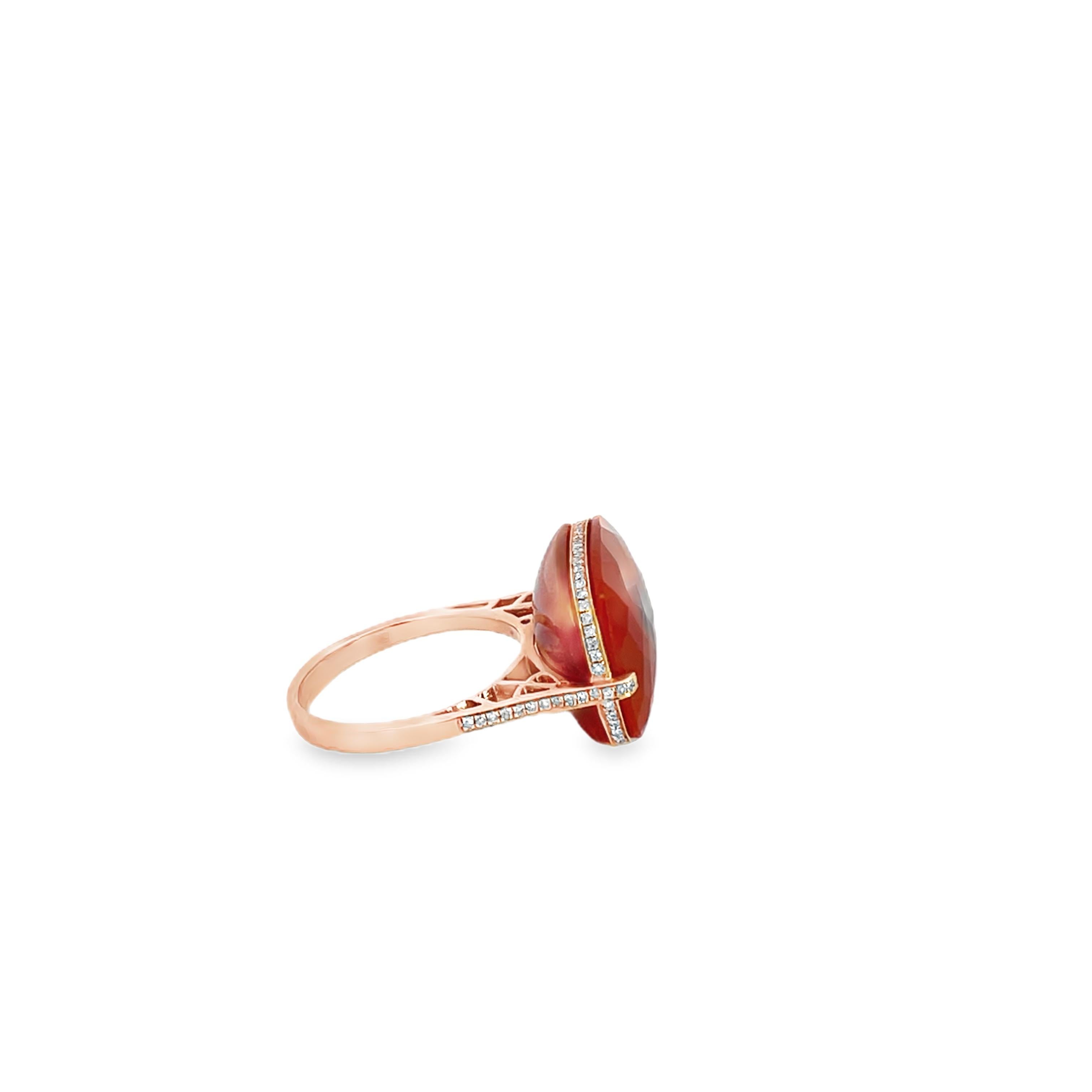 17,25 Cocktailring aus rotem Achat und Diamanten in Roségold, kissenförmig im Zustand „Neu“ im Angebot in Great Neck, NY