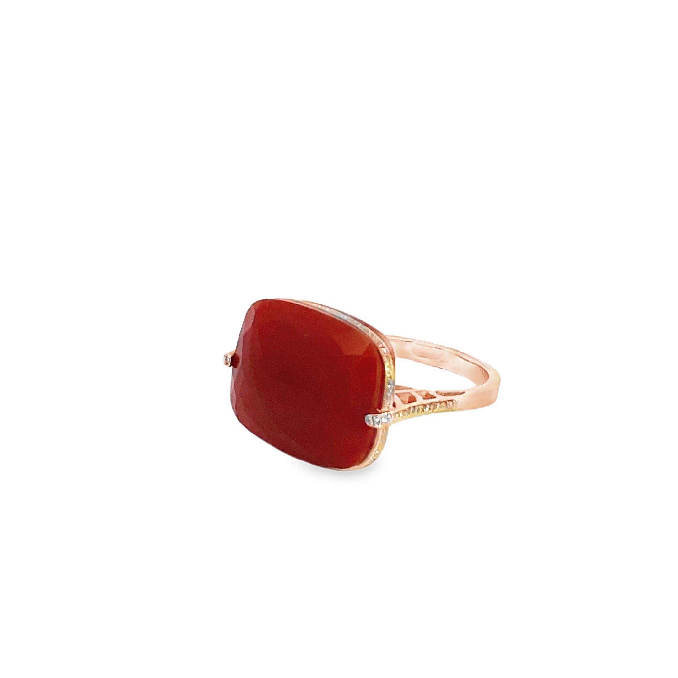 17,25 Cocktailring aus rotem Achat und Diamanten in Roségold, kissenförmig für Damen oder Herren im Angebot