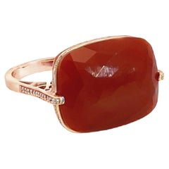 17.25 Cushion Red Agate and Diamond Rose Gold Cocktail Ring
