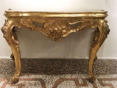 1725 Venezia Italia Consolle in legno dorato inciso con onice  Piano in marmo