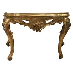 1725 Venezia Italy Giltwood Engraved Console with Onyx  Marble Top