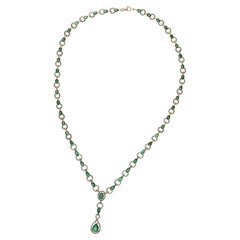 17.25CT Natural Emerald 1CT Diamond 14K Yellow Gold Necklace