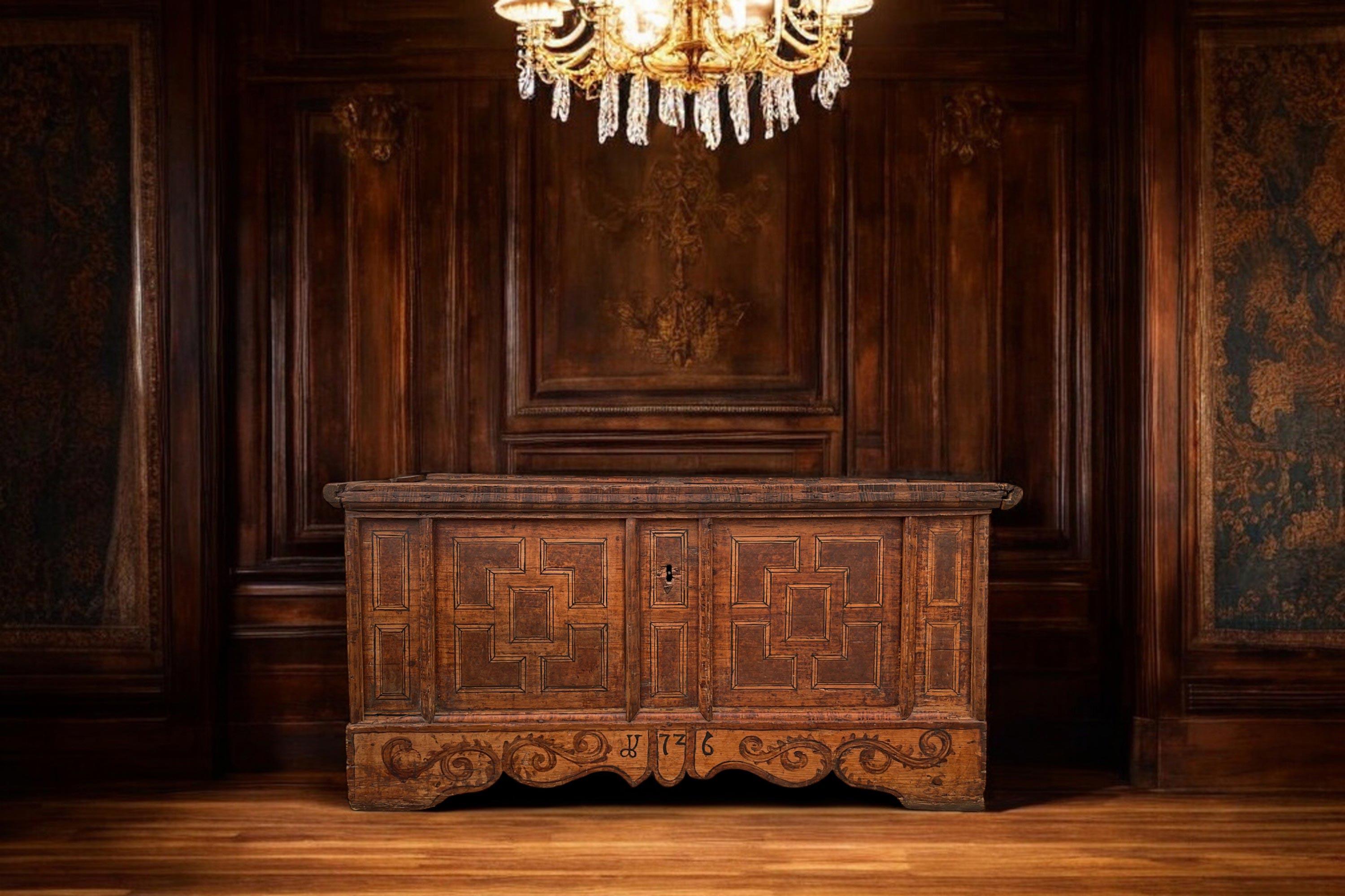 Louis XIV 1726 Brown Painted Alpine Chest