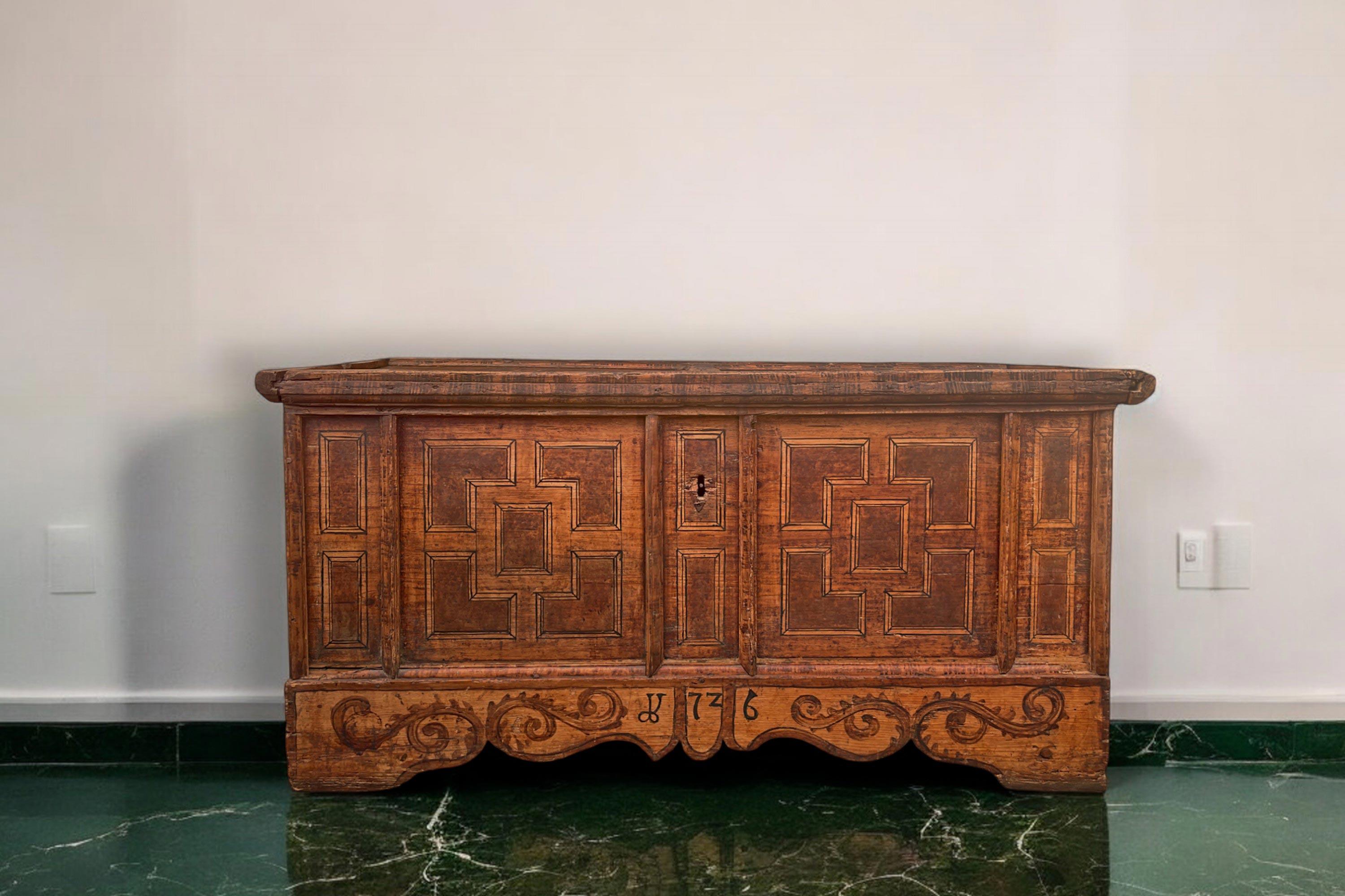 German 1726 Brown Painted Alpine Chest