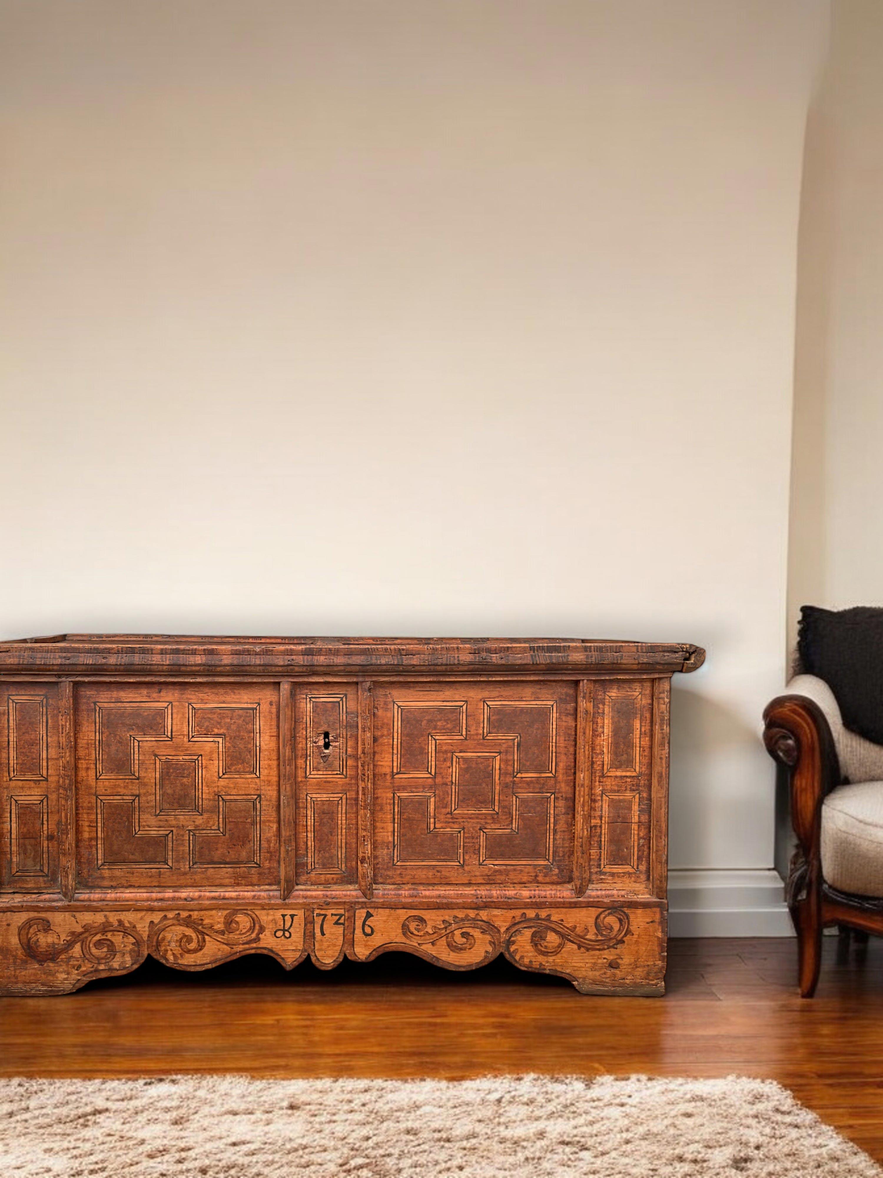 Hand-Painted 1726 Brown Painted Alpine Chest
