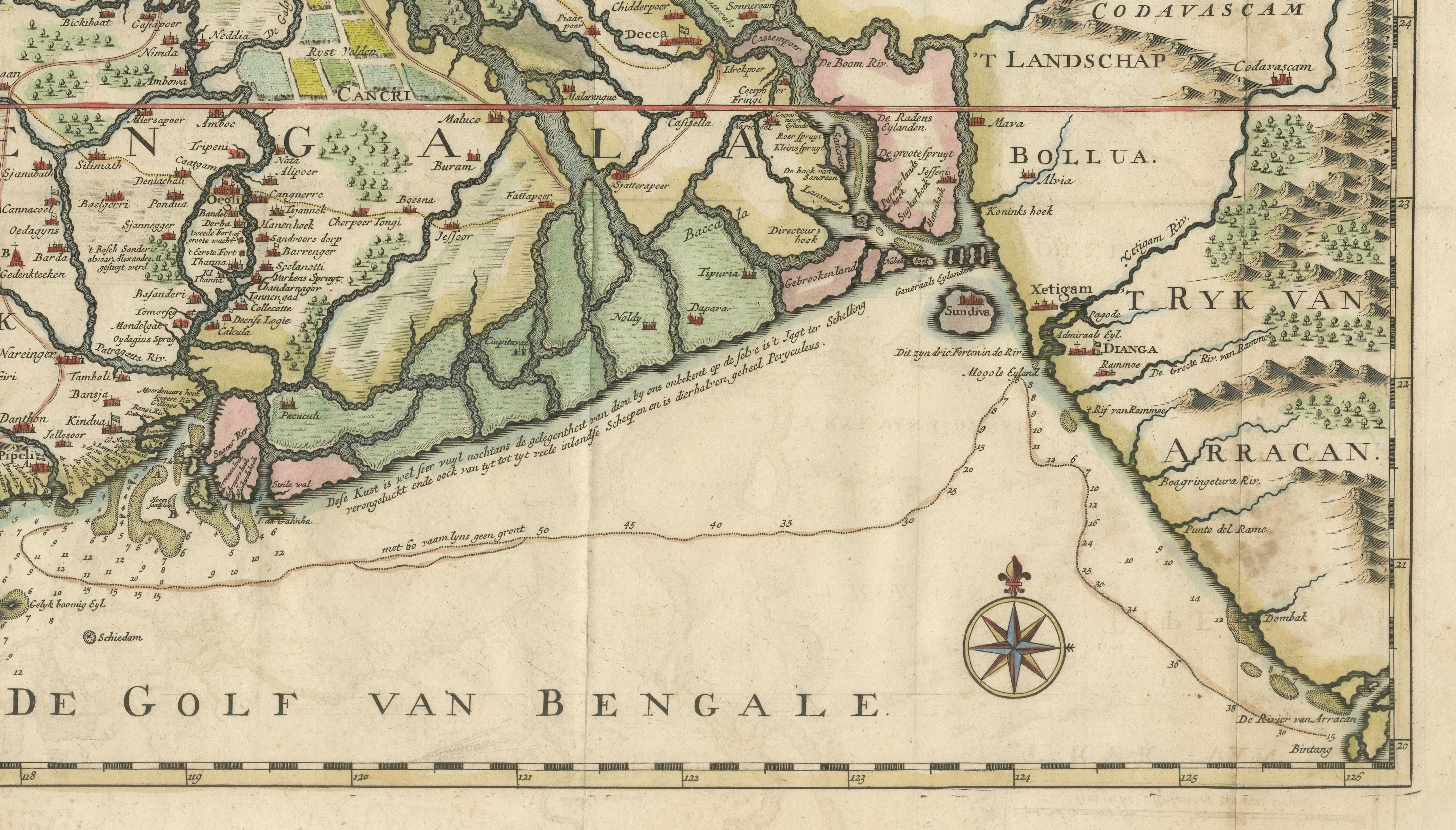 1726 Map of Bengal by Van der Aa after Valentijn – Dutch East Indies In Good Condition For Sale In Langweer, NL