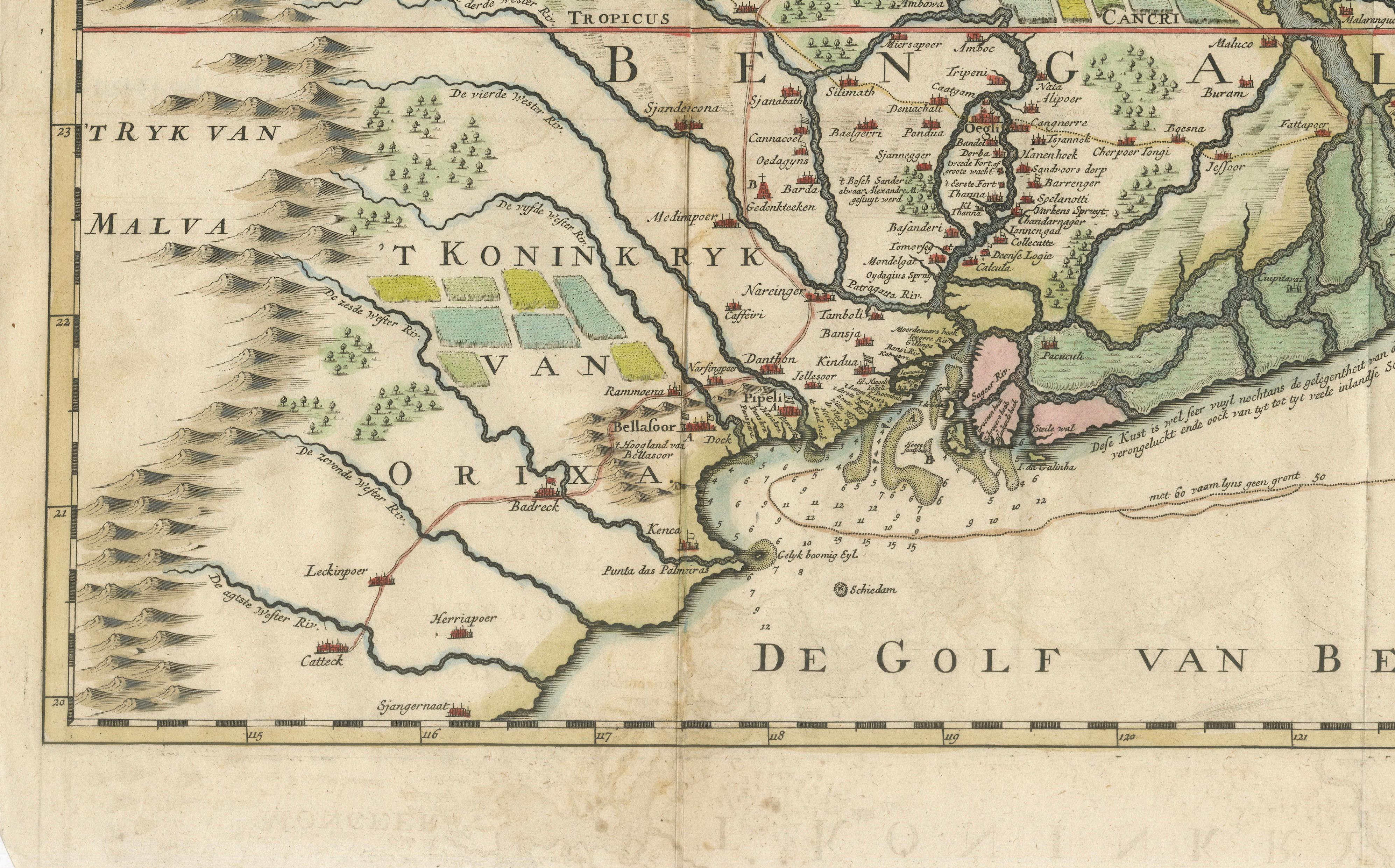 Paper 1726 Map of Bengal by Van der Aa after Valentijn – Dutch East Indies For Sale