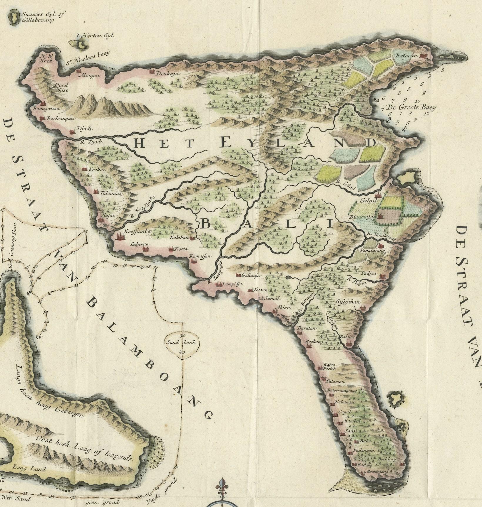 Engraved 1726 Valentyn's Map of Bali and Lombok, Original Engraving For Sale