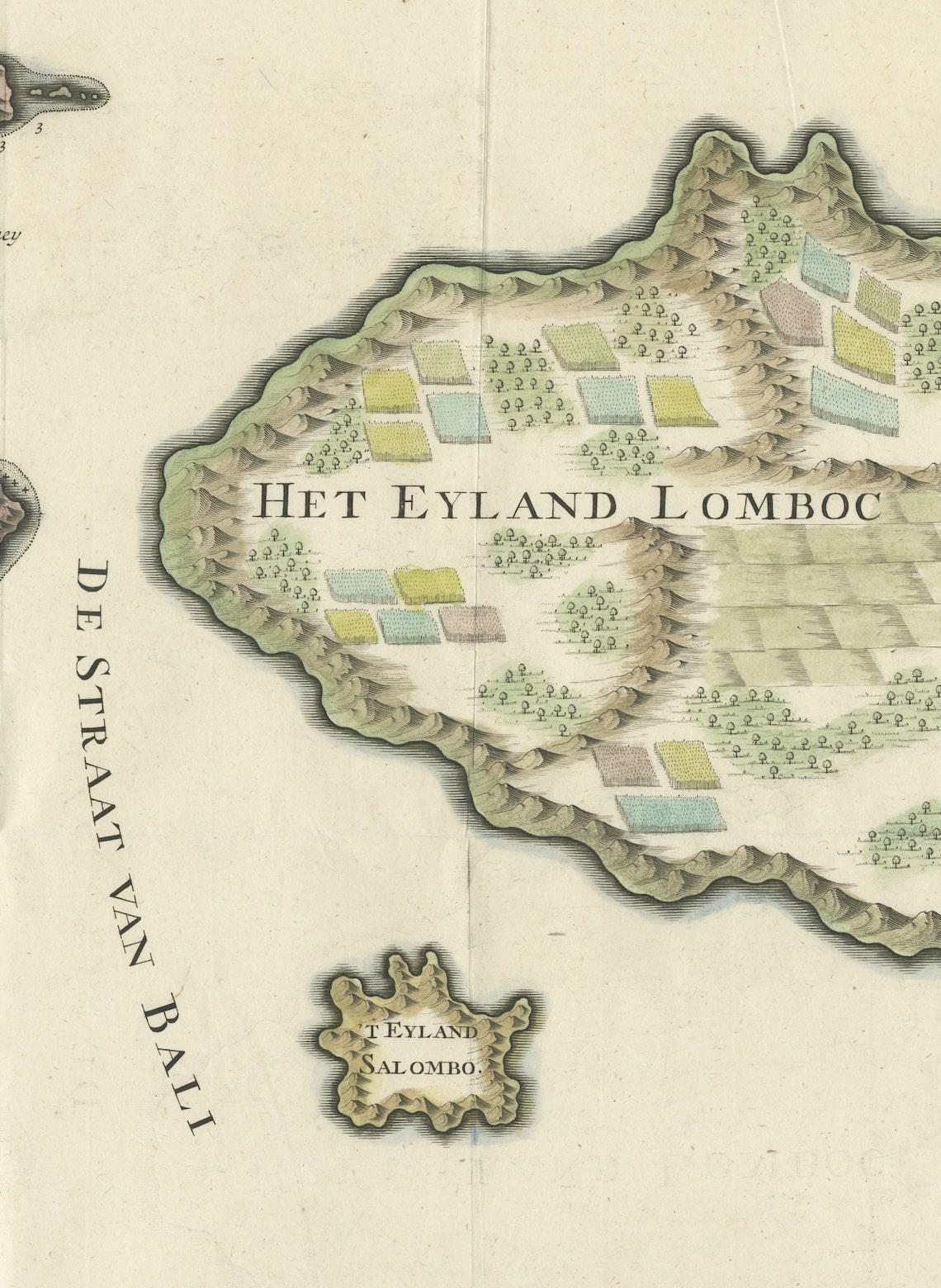 1726 Valentyn's Map of Bali and Lombok, Original Engraving In Good Condition For Sale In Langweer, NL