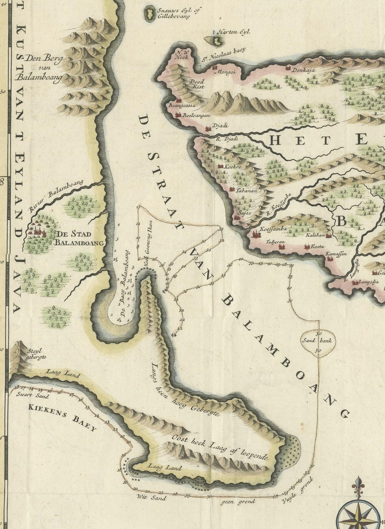 1726 Mapa de Bali y Lombok de Valentyn, grabado original siglo XVIII en venta