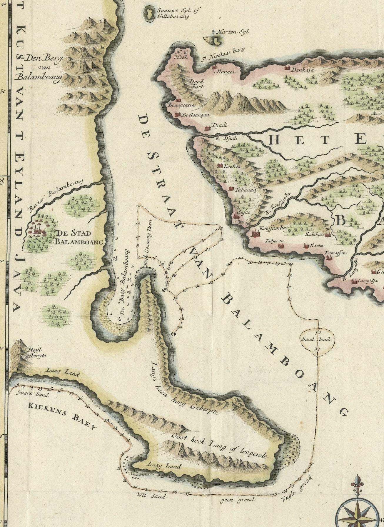 1726 Valentyn's Map of Bali and Lombok, Original Engraving In Good Condition For Sale In Langweer, NL