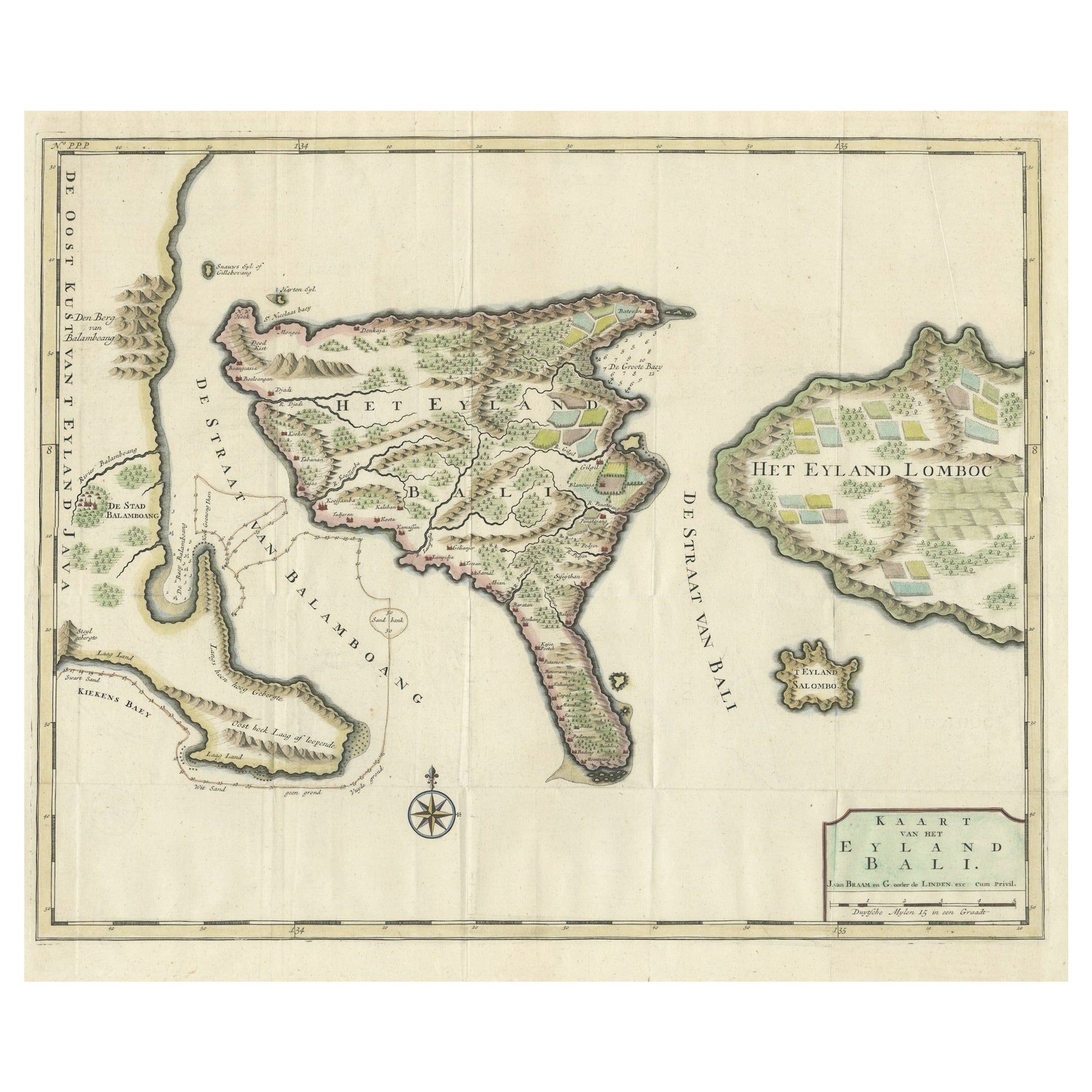 1726 Mapa de Bali y Lombok de Valentyn, grabado original en venta