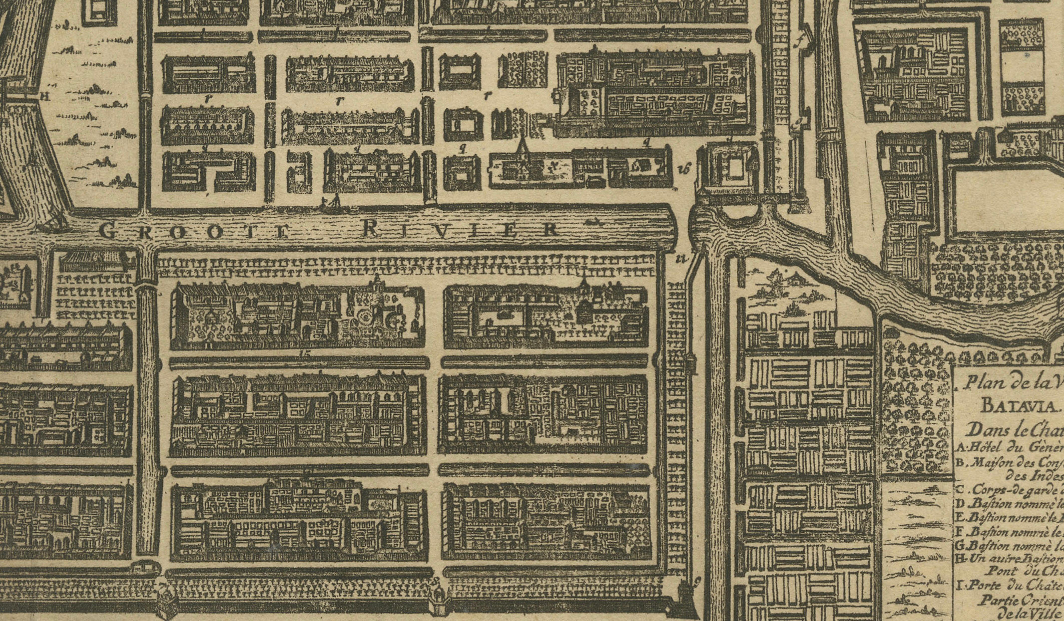 1728 Carte du château et de la ville de Batavia, Java - Aa der Van après 1669 en vente 3