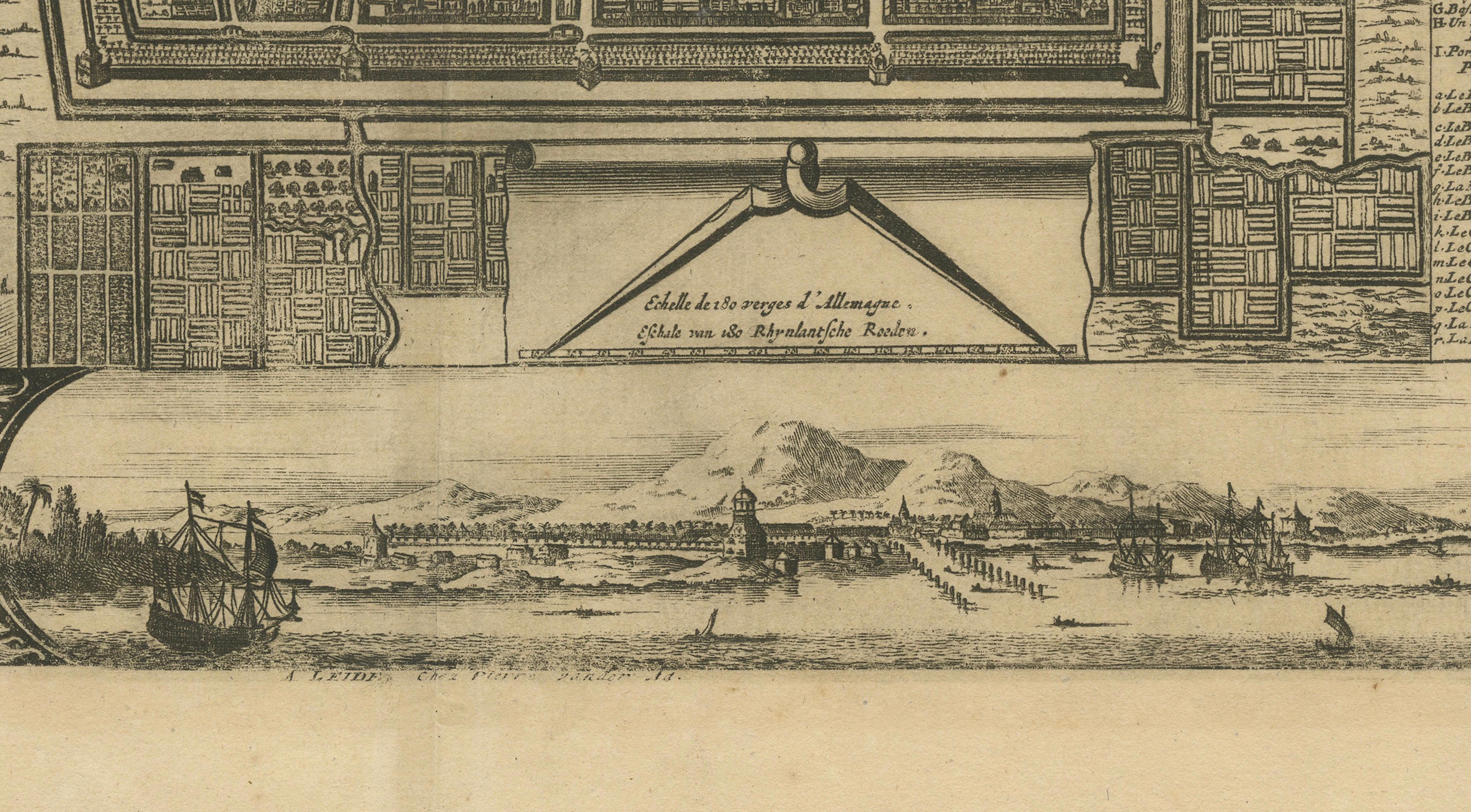 1728 Carte du château et de la ville de Batavia, Java - Aa der Van après 1669 Bon état - En vente à Langweer, NL
