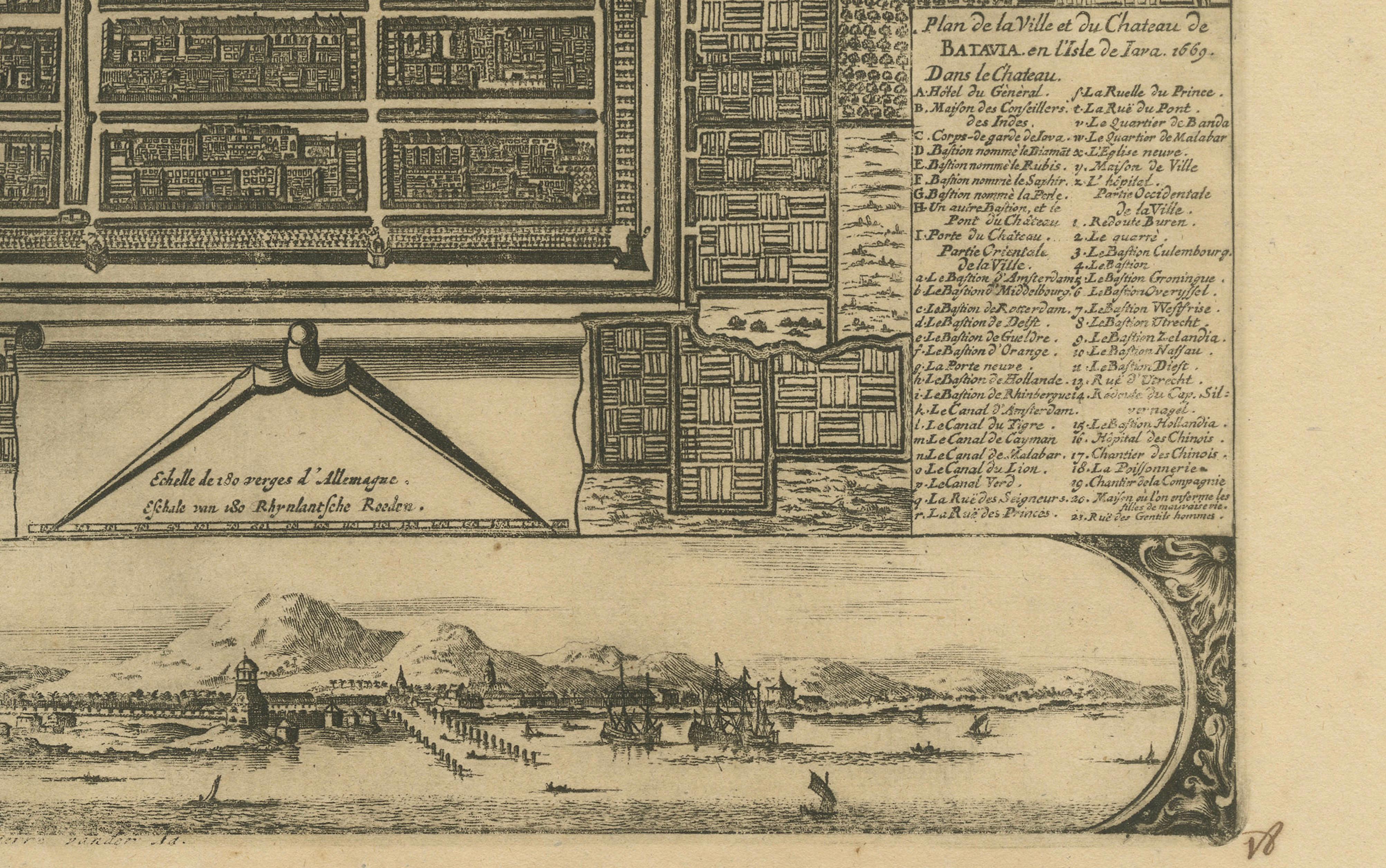 XVIIIe siècle 1728 Carte du château et de la ville de Batavia, Java - Aa der Van après 1669 en vente