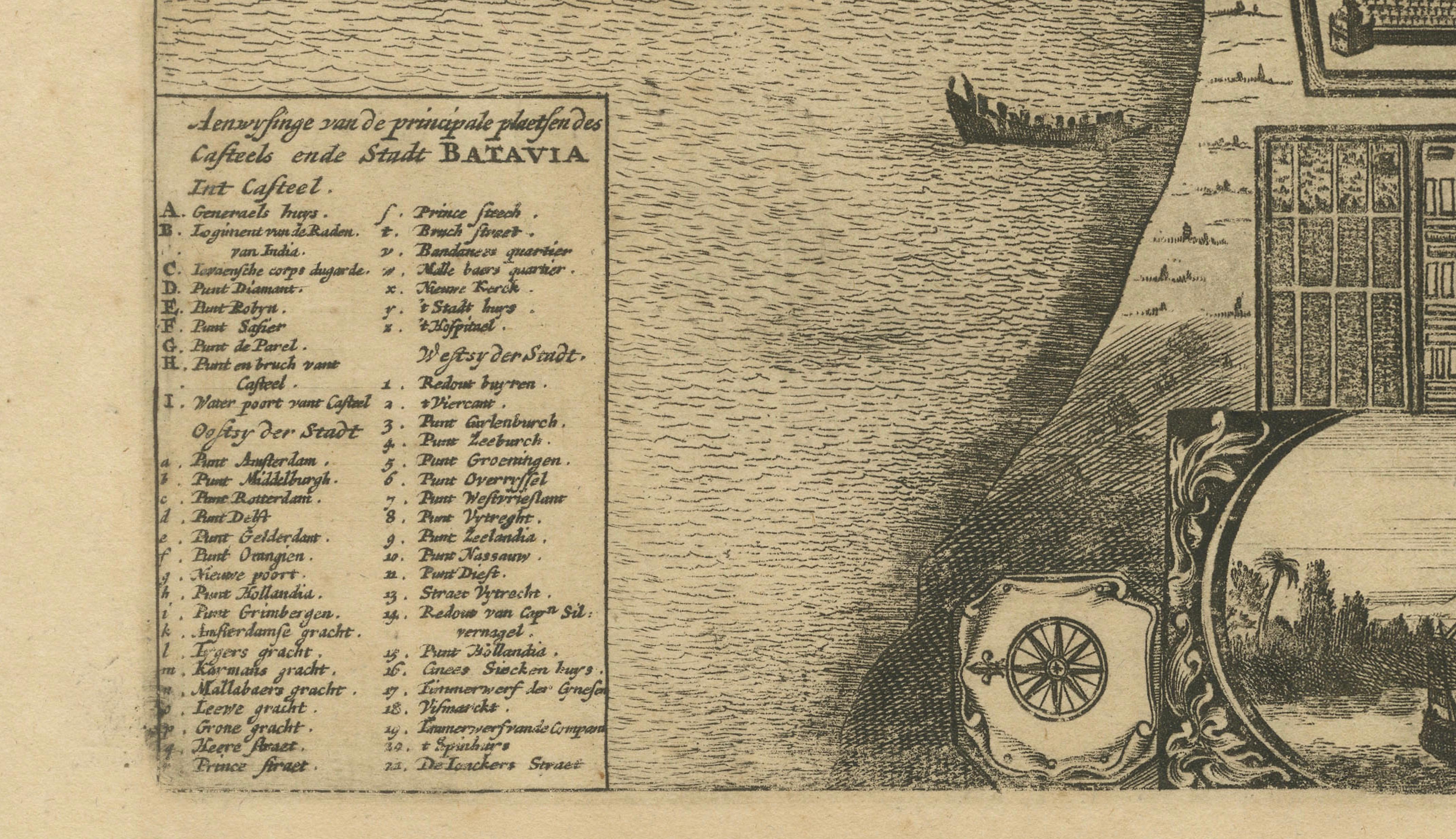 1728 Carte du château et de la ville de Batavia, Java - Aa der Van après 1669 en vente 2