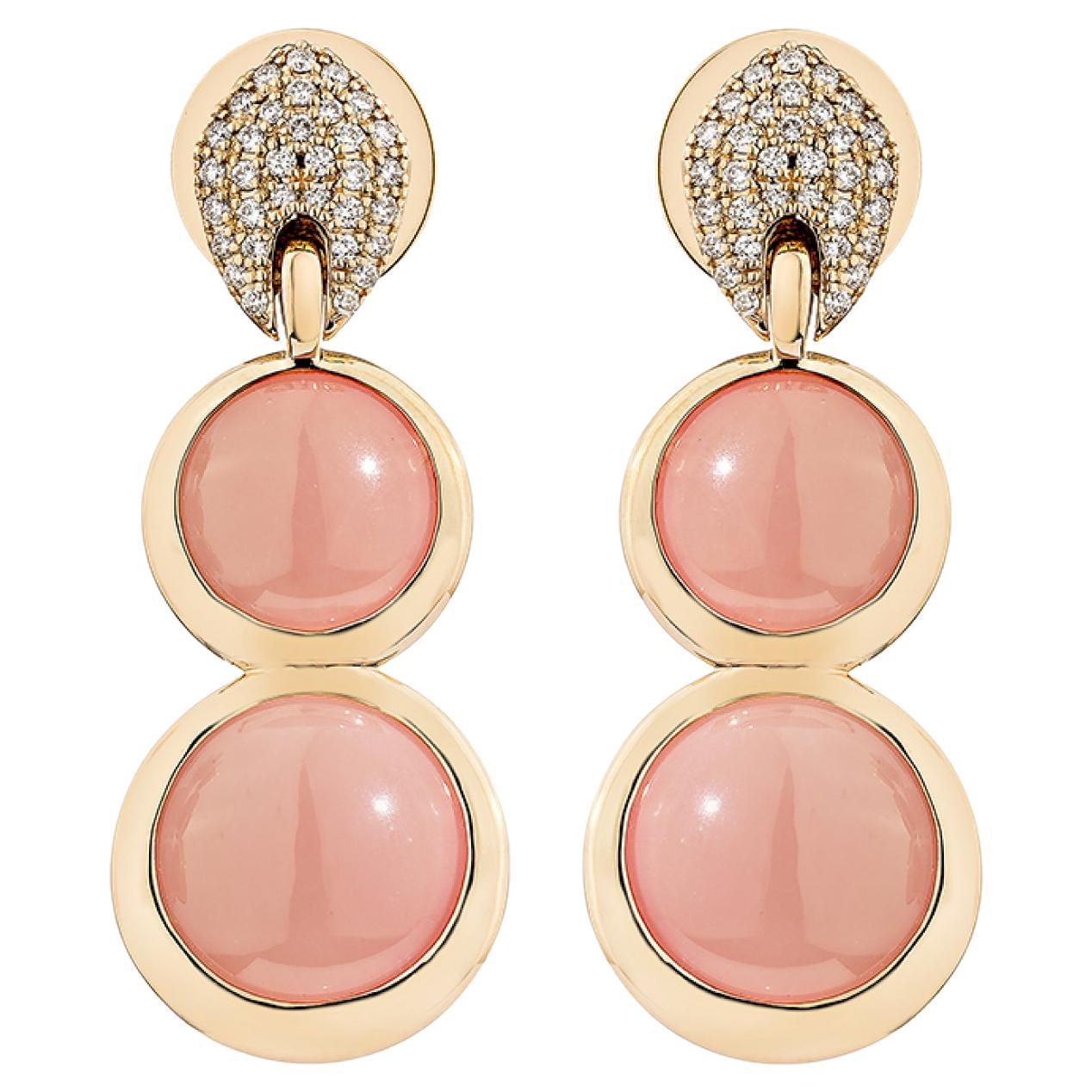 Boucles d'oreilles pendantes en quartz Guava de 17,284 carats en 18 carats avec diamant blanc.