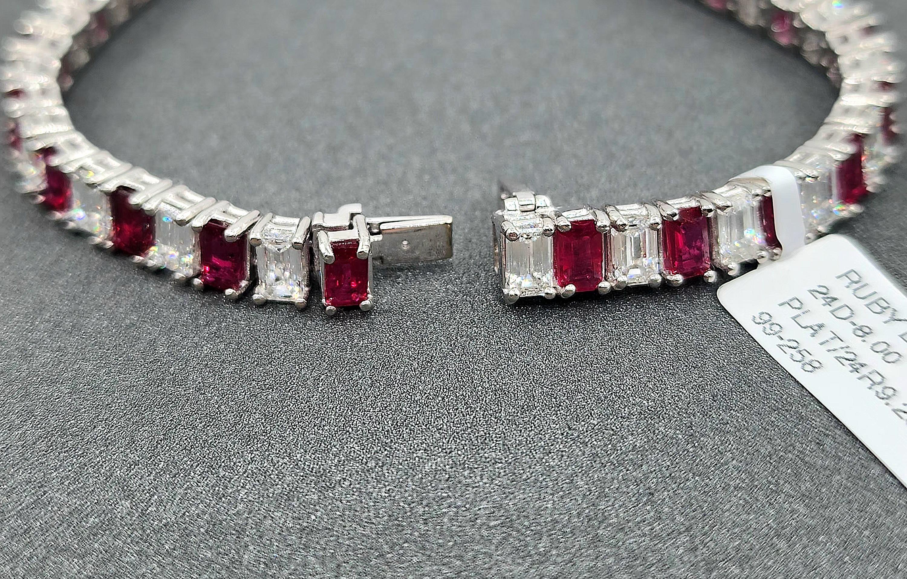 Modern 17.29 ct Natural Ruby & Emerald Cut Diamond Bracelet For Sale