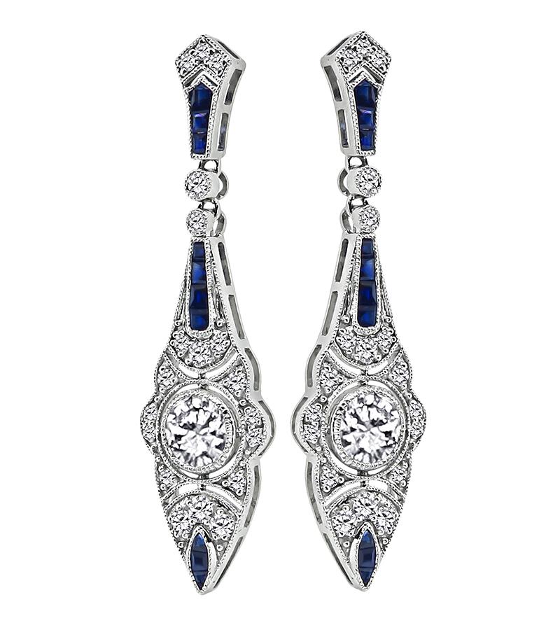 Round Cut 1.72ct Diamond 0.78ct Sapphire Earrings For Sale