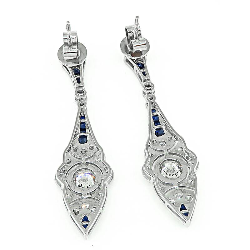 1.72ct Diamond 0.78ct Sapphire Earrings In Good Condition For Sale In New York, NY
