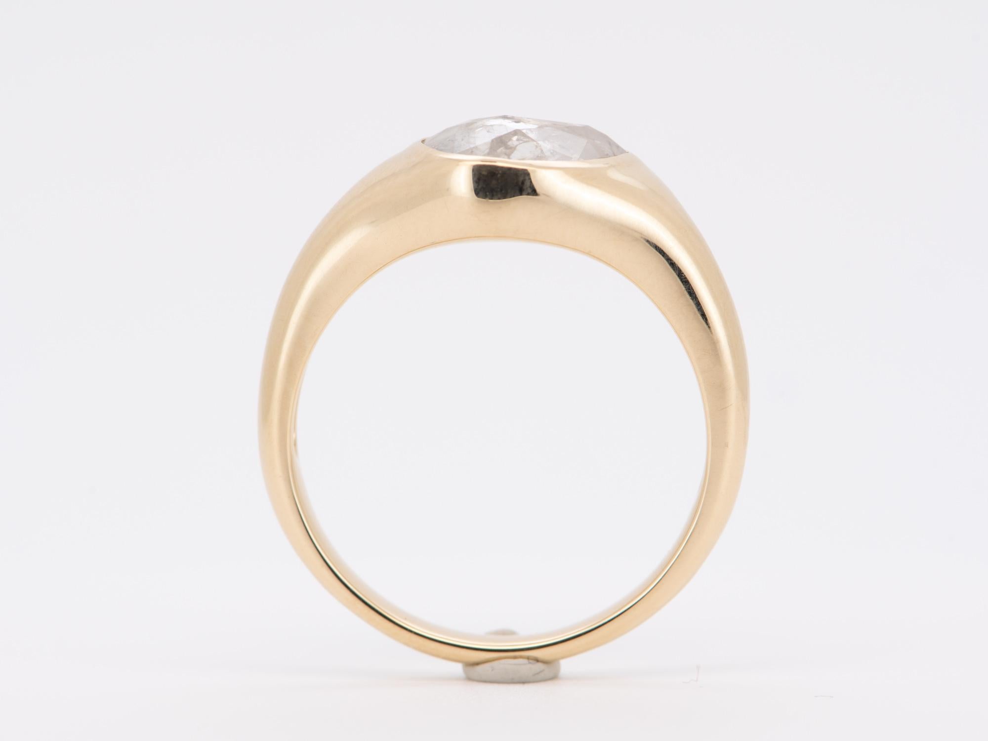 Uncut 1.72ct Icy Diamond Tilted Bezel Set Engagement Ring 14K Gold R6706 For Sale