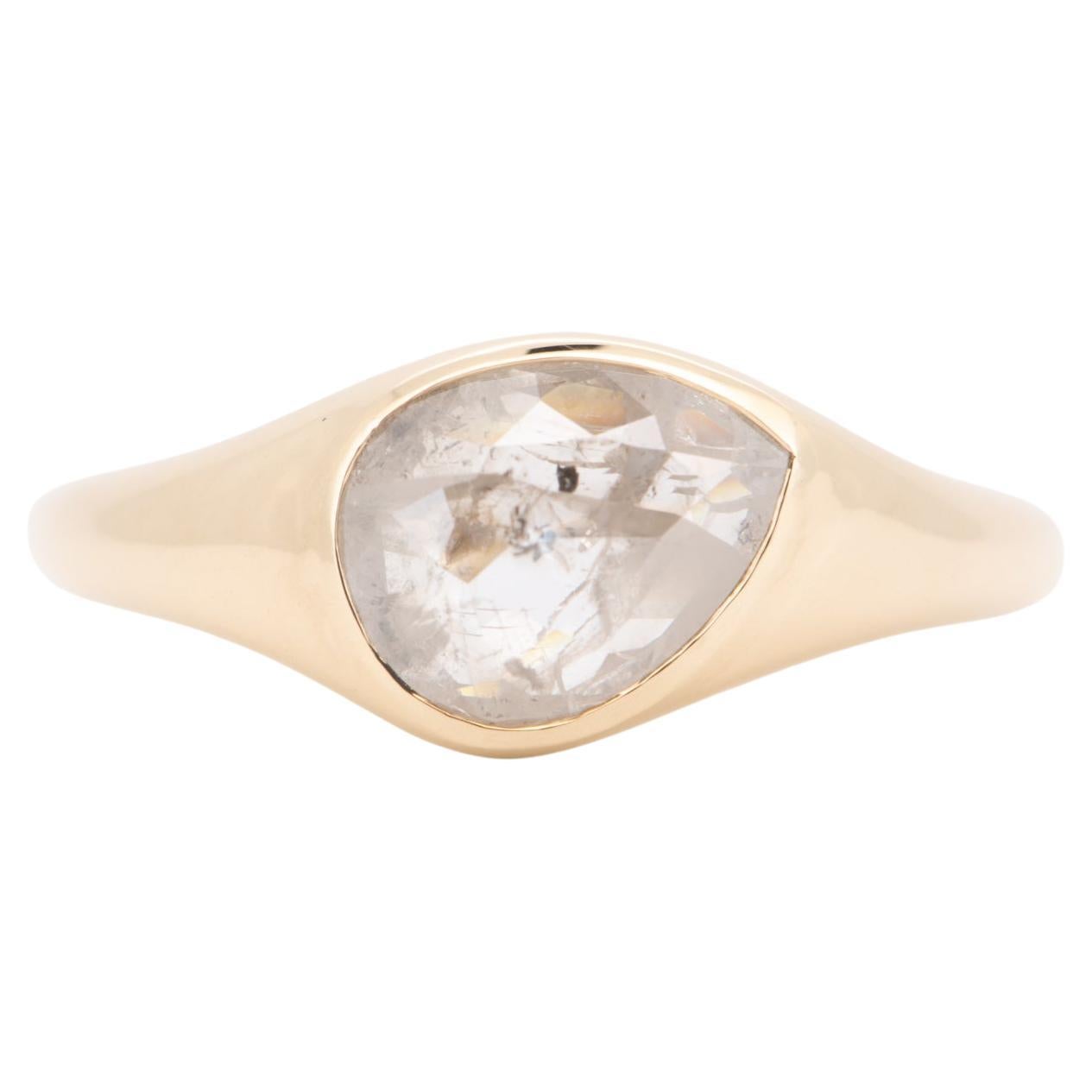 1.72ct Icy Diamond Tilted Bezel Set Engagement Ring 14K Gold R6706 en vente
