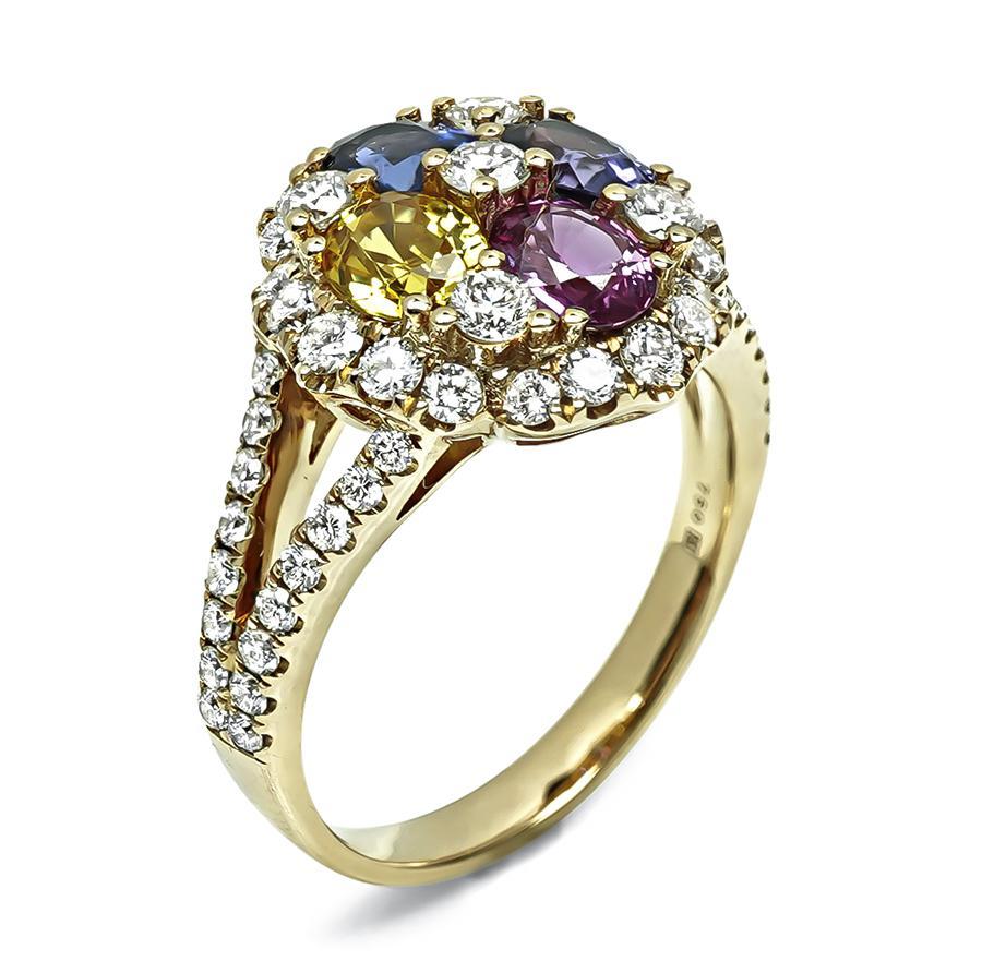 Oval Cut 1.72ct Multi Color Sapphire 0.97ct Diamond Gold Ring For Sale