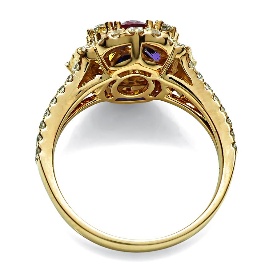 1.72ct Multi Color Sapphire 0.97ct Diamond Gold Ring In Good Condition For Sale In New York, NY