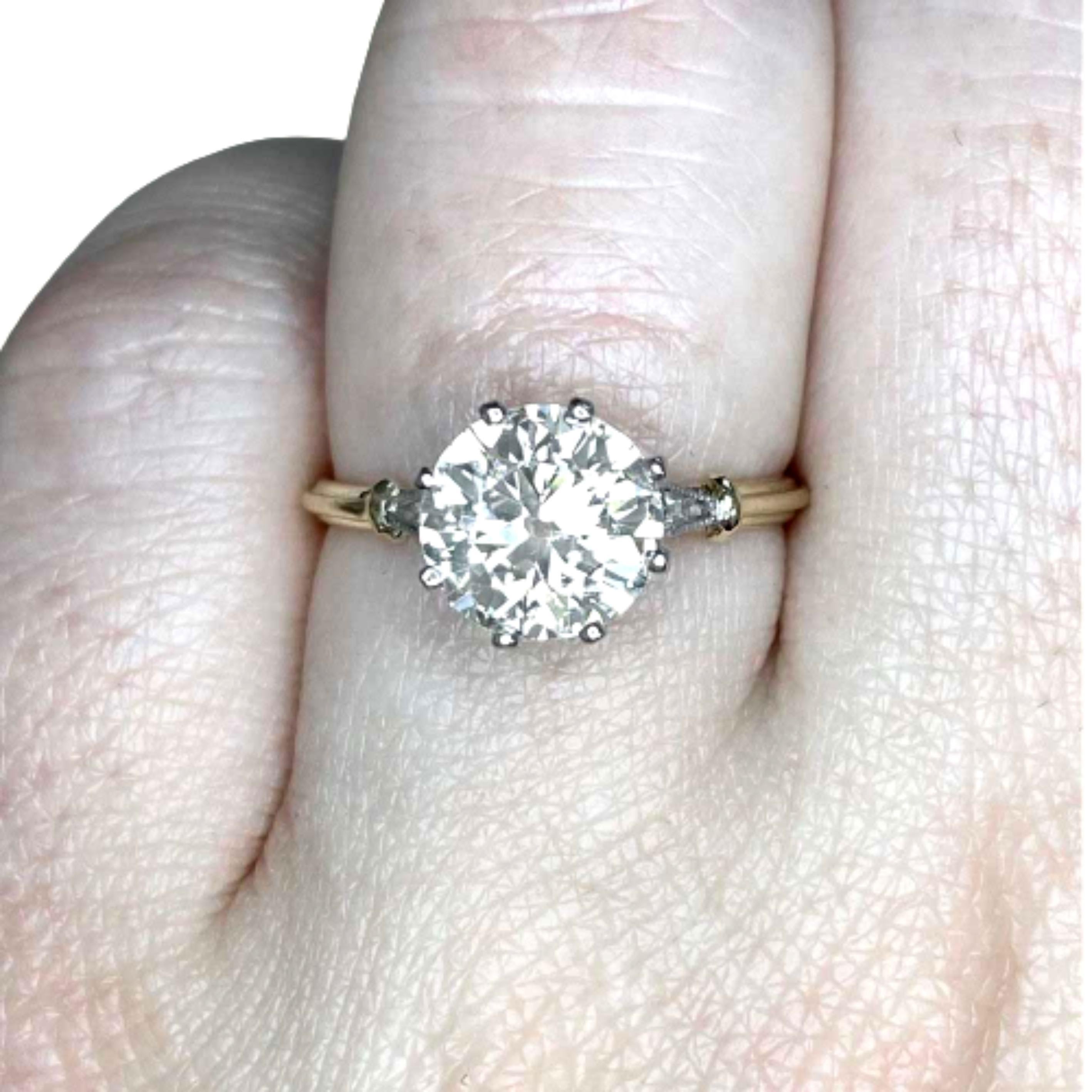 1.72 Carat Old Euro-Cut Diamond Engagement Ring, Platinum on 18k Yellow Gold In Excellent Condition In New York, NY