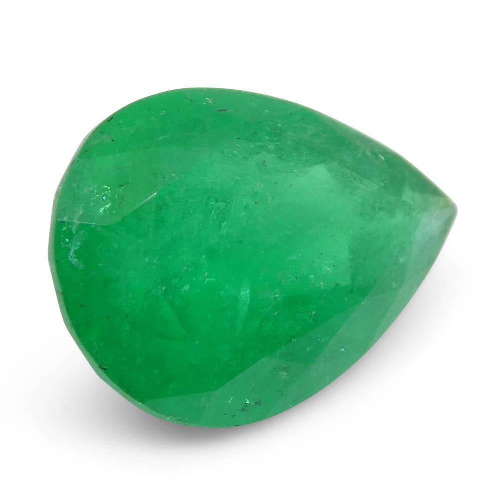 Brilliant Cut 1.72ct Pear Green Emerald from Colombia For Sale