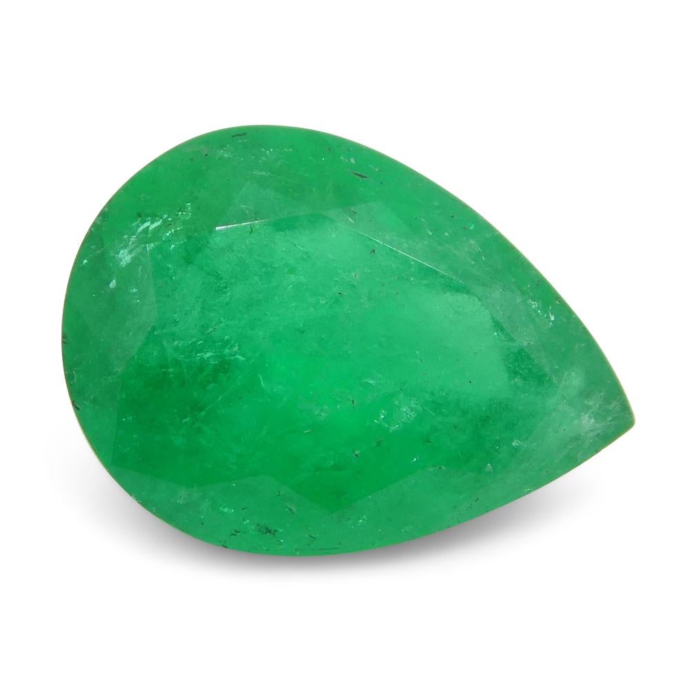 Women's or Men's 1.72ct Pear Green Emerald from Colombia For Sale