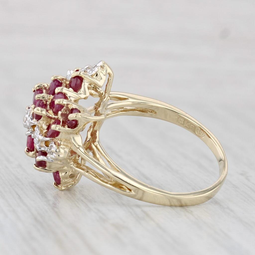Gemstone Information:
- Natural Rubies -
Total Carats - 1.65ctw
Cut - Round Brilliant
Color - Red
Treatment - Routinely Enhanced

- Natural Diamonds -
Total Carats - 0.07ctw
Cut - Single
Color - G - K
Clarity - I1 - I2

Metal: 14k Yellow