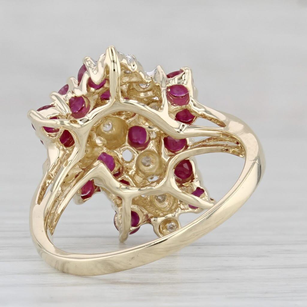 Round Cut 1.72ctw Diamond Ruby Cluster Ring 14k Yellow Gold Size 7.5 For Sale