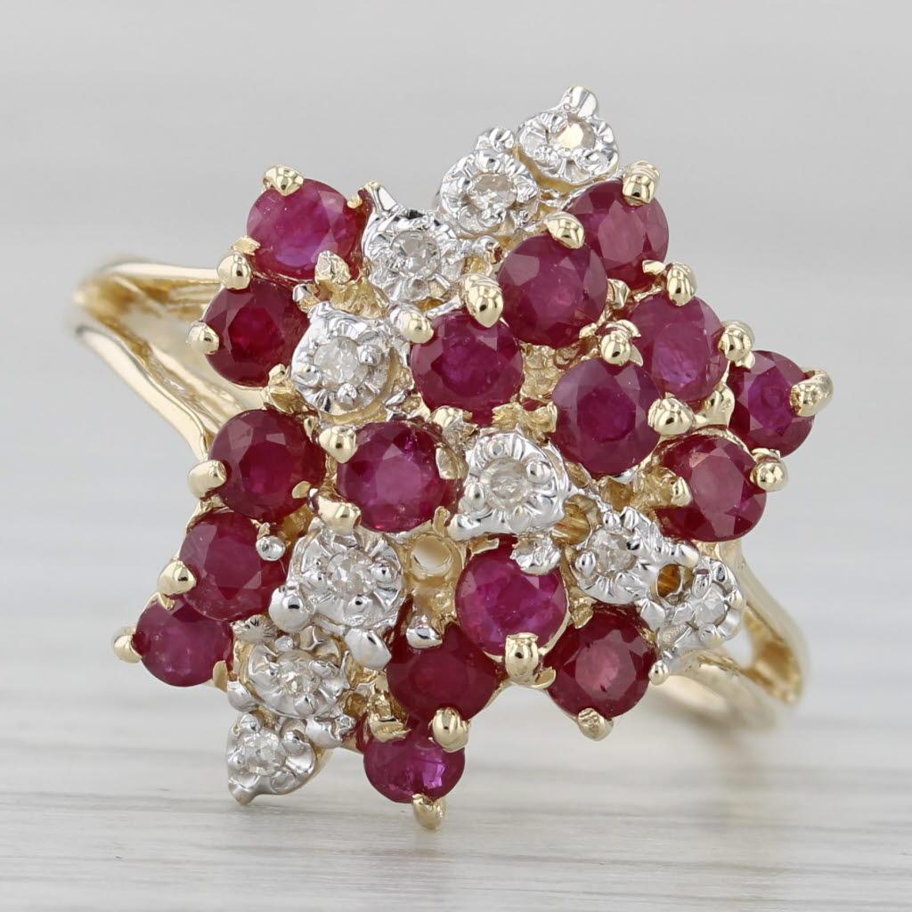 1.72ctw Diamond Ruby Cluster Ring 14k Yellow Gold Size 7.5 In Good Condition For Sale In McLeansville, NC