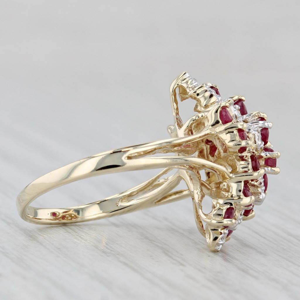 Women's or Men's 1.72ctw Diamond Ruby Cluster Ring 14k Yellow Gold Size 7.5 For Sale
