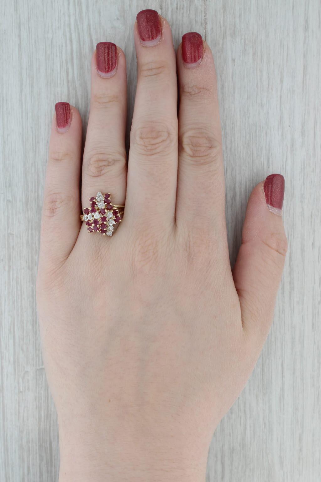 1.72ctw Diamond Ruby Cluster Ring 14k Yellow Gold Size 7.5 For Sale 2