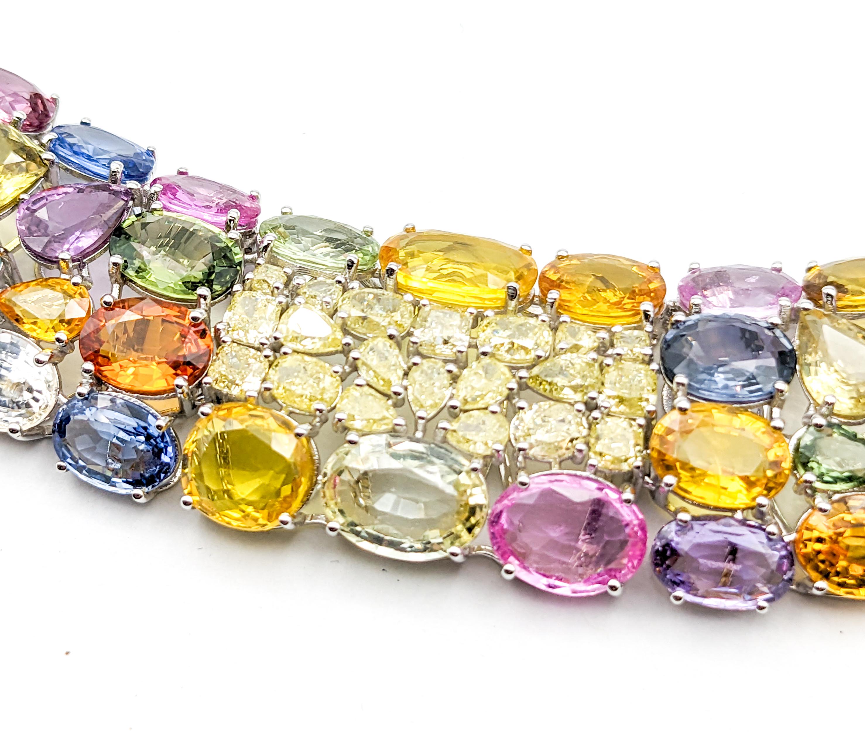 172ctw Multi-Colored Sapphire & Gelber Diamant Halskette im Zustand „Neu“ in Bloomington, MN