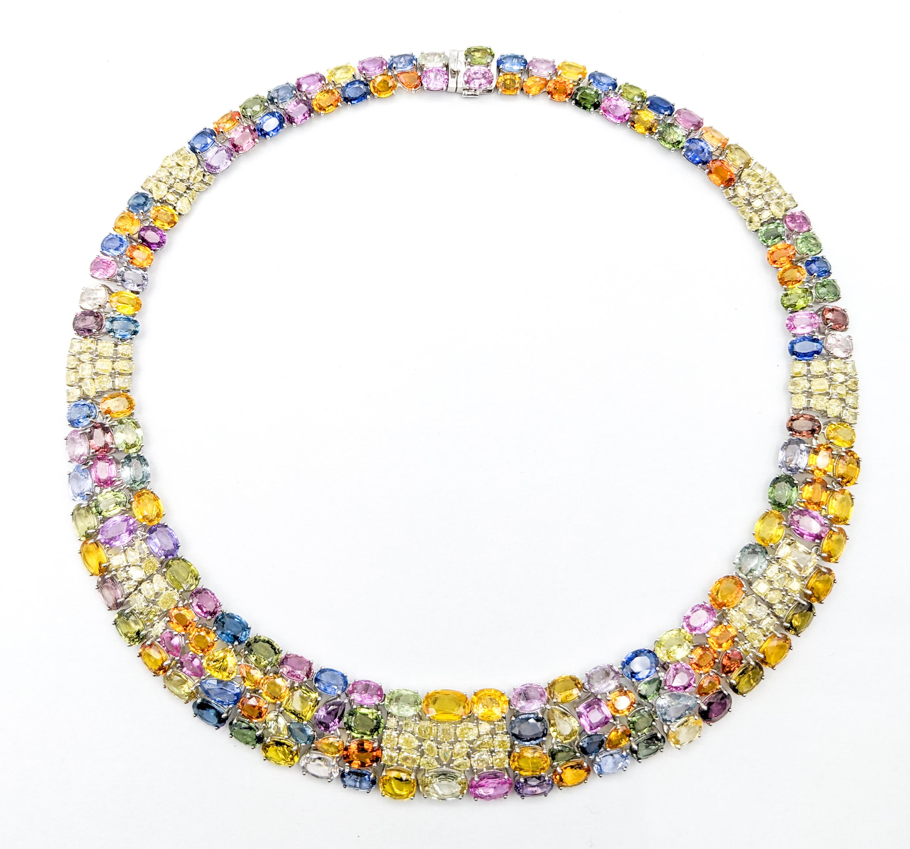 172ctw Multi-Colored Sapphire & Gelber Diamant Halskette Damen