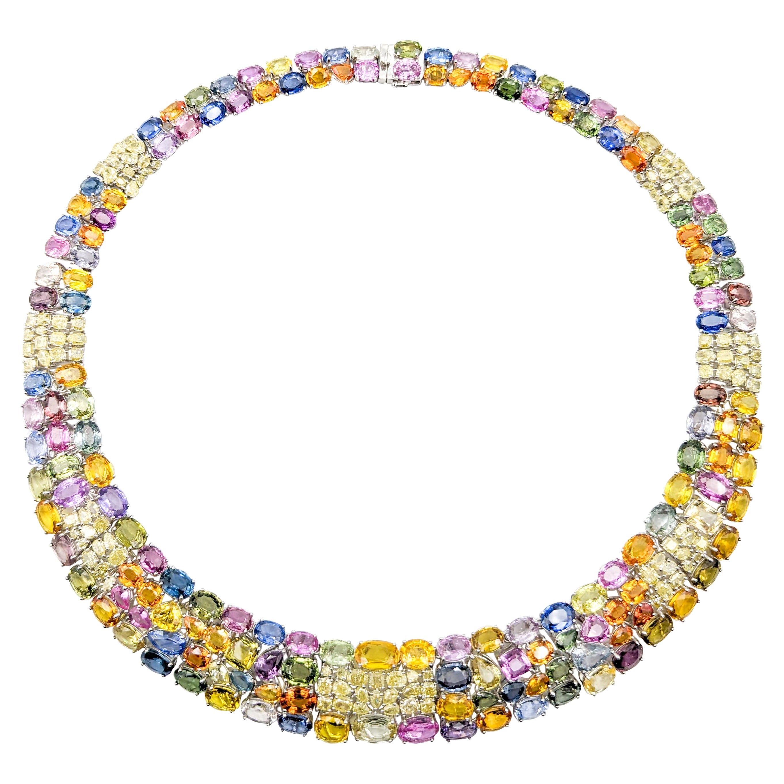 172ctw Multi-Colored Sapphire & Gelber Diamant Halskette
