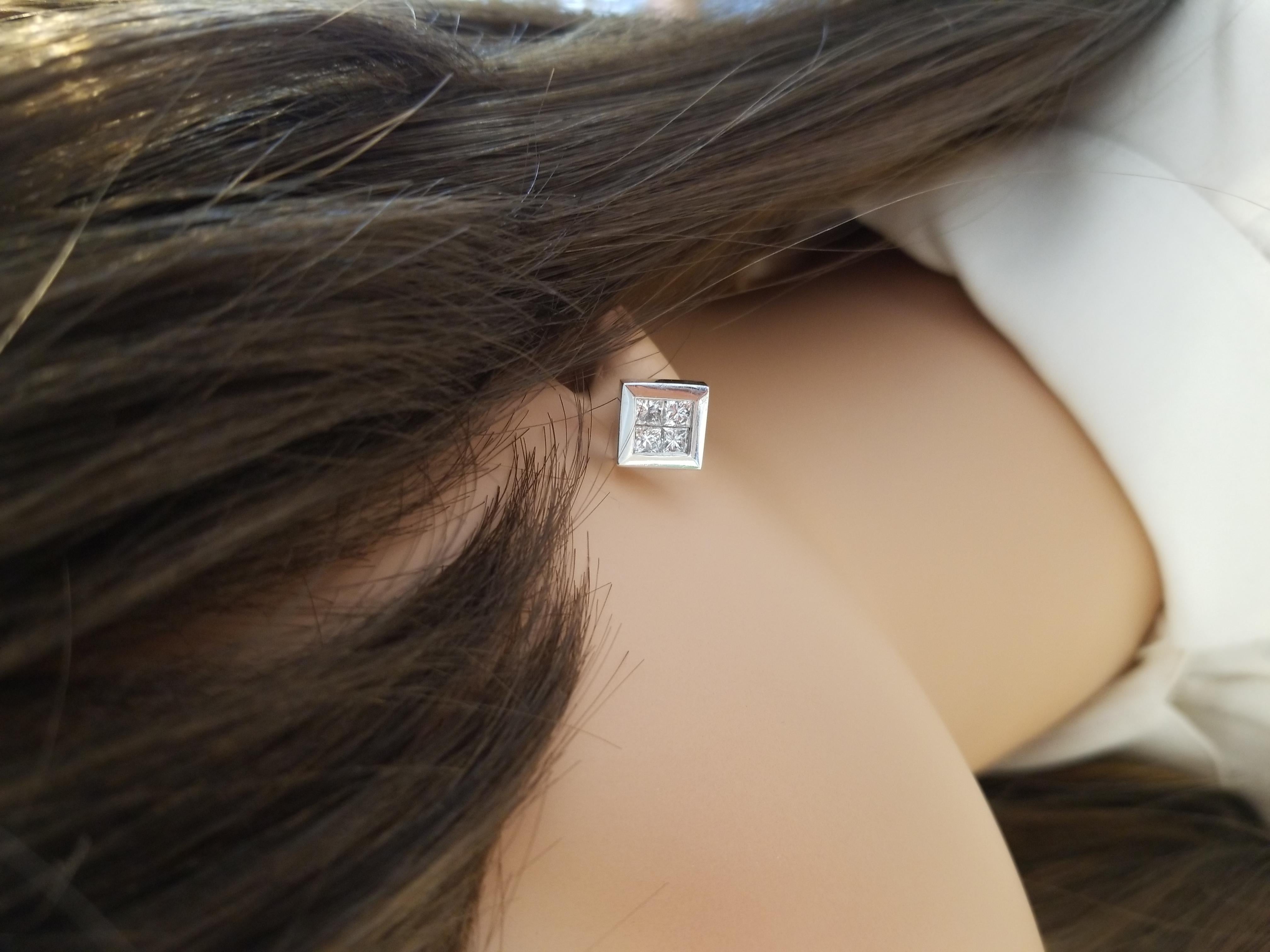 1.72CTW Princess Cut Studs in 18K White Gold In New Condition For Sale In Chicago, IL
