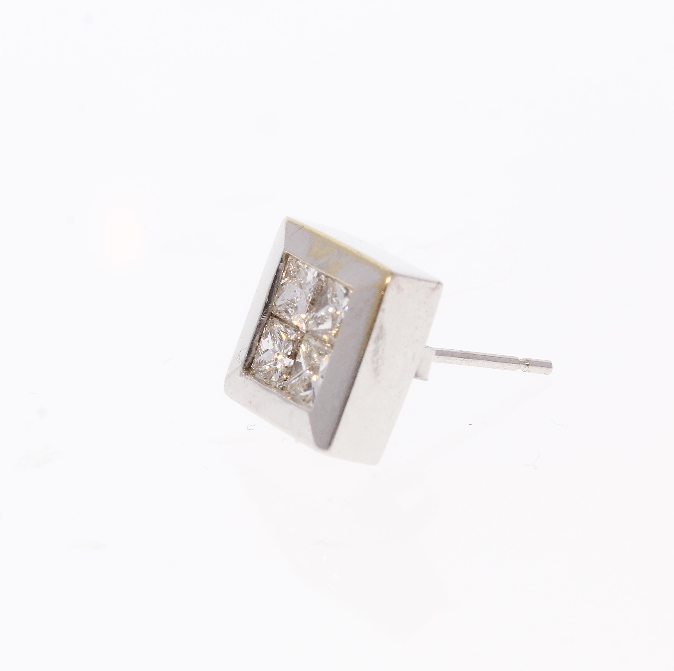 1.72CTW Princess Cut Studs in 18K White Gold For Sale 1